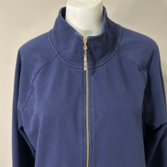 LILLY PULITZER Skipper Solid Popover Navy Blue Sweatshirt Bamboo Zipper Sz XL - Picture 5 of 15